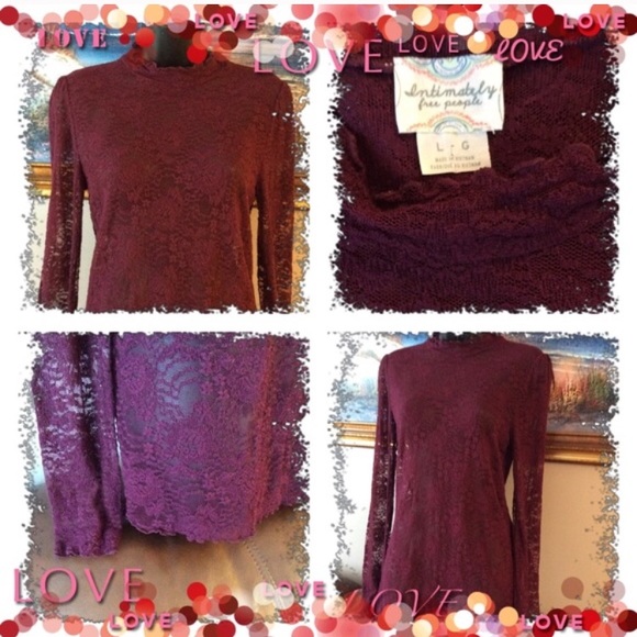 Free People Lace Burgundy Top - Picture 2 of 4